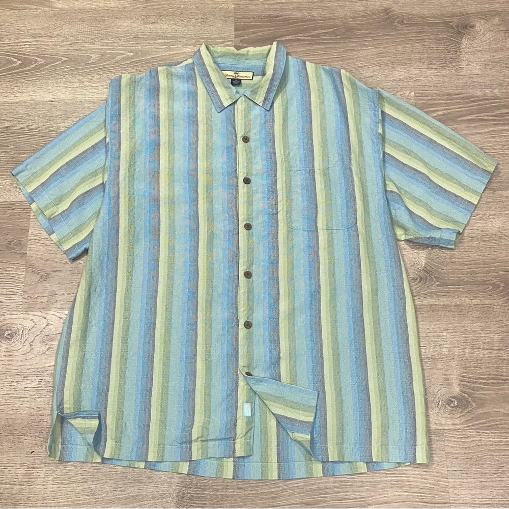 Tommy Bahama 100% Silk Striped Camp Shirt XL EUC